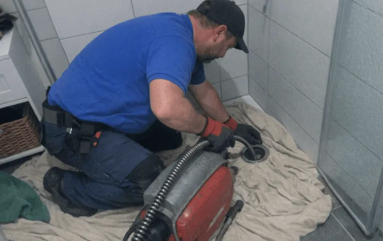 Verstopfter Abfluss in einer modernen Dusche