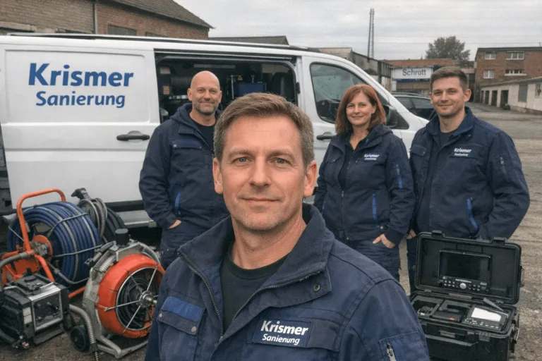Teamfoto von Krismer Sanierung bei einem gemeinsamen Einsatz in Duisburg