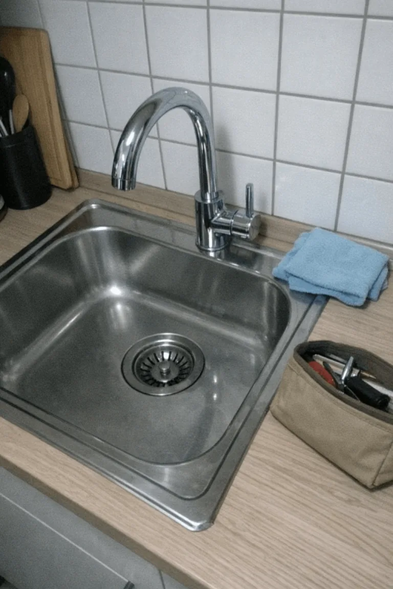 Saubere Küchenspüle mit Abfluss in einem ordentlichen Zuhause in Binsheim
