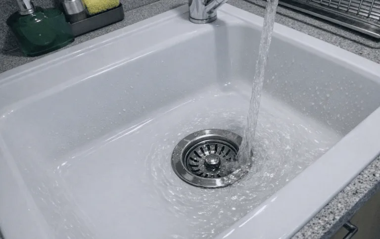 Sauber ablaufendes Wasser in einer Küchenspüle