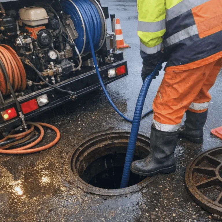 Hochdruckspülarbeiten an einem Außenkanal