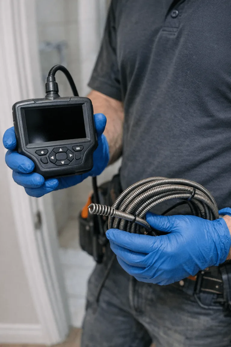 Notdienst Rohrreinigung RheinOrt, Smartphone-Kontakt, 24/7-Badge, verstopfter Abfluss